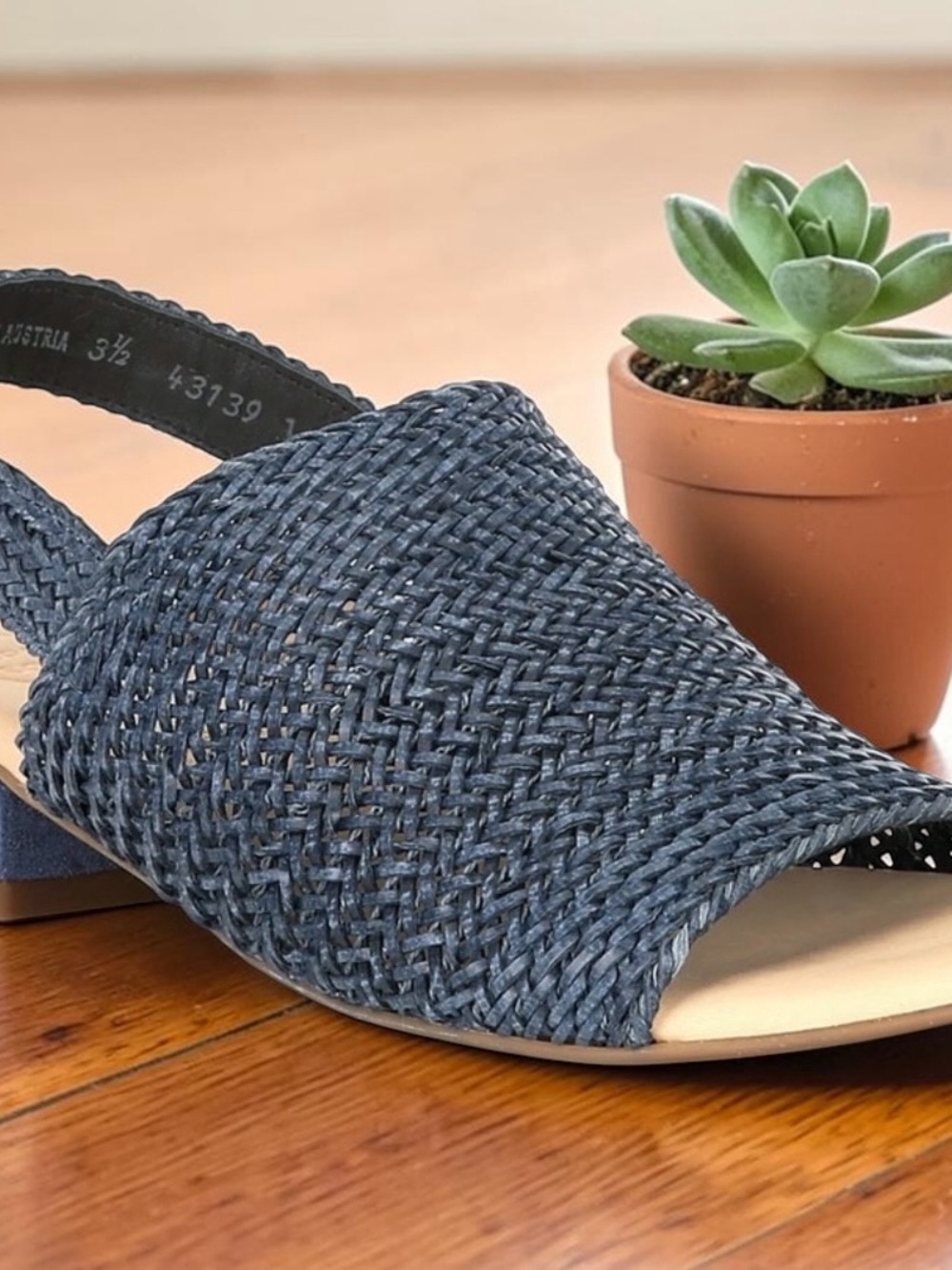 Paul Green Helena Woven Leather Block Heel Sandals in Indigo 6.5